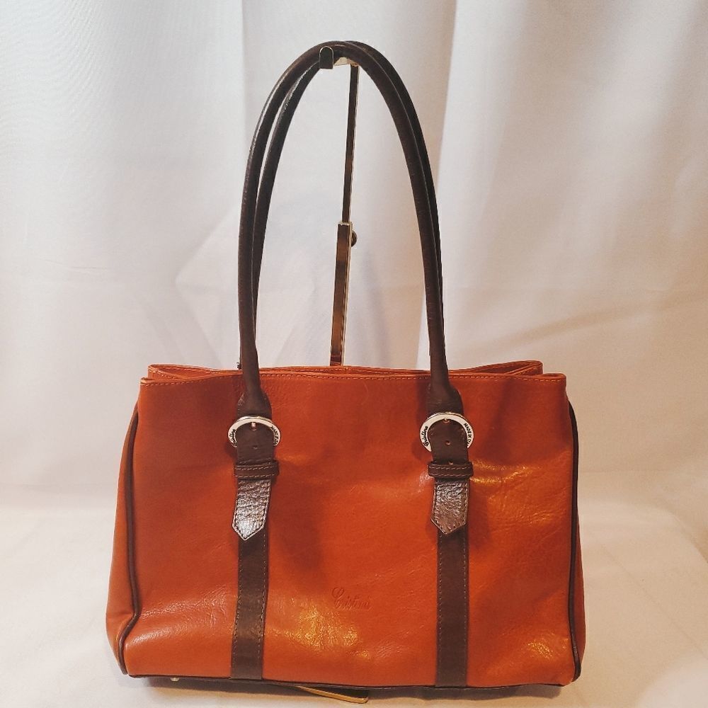 CRISTINA Italian Leather Orange and Brown Leather Shoulder Bag